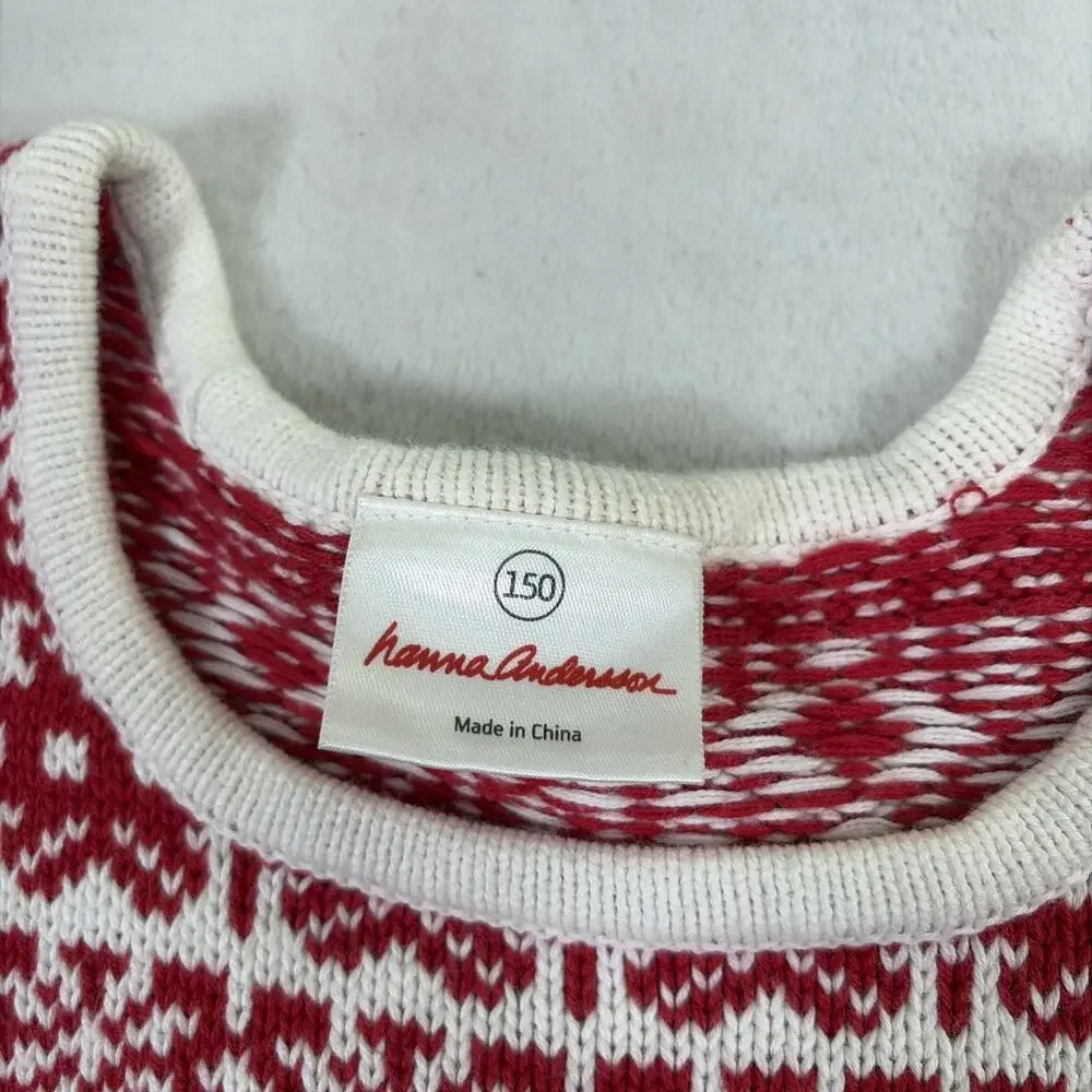 Hanna Andersson Girls Sweater Dress Red White Nordic Fair Isle Knitted sz 150/12 - Picture 5 of 9